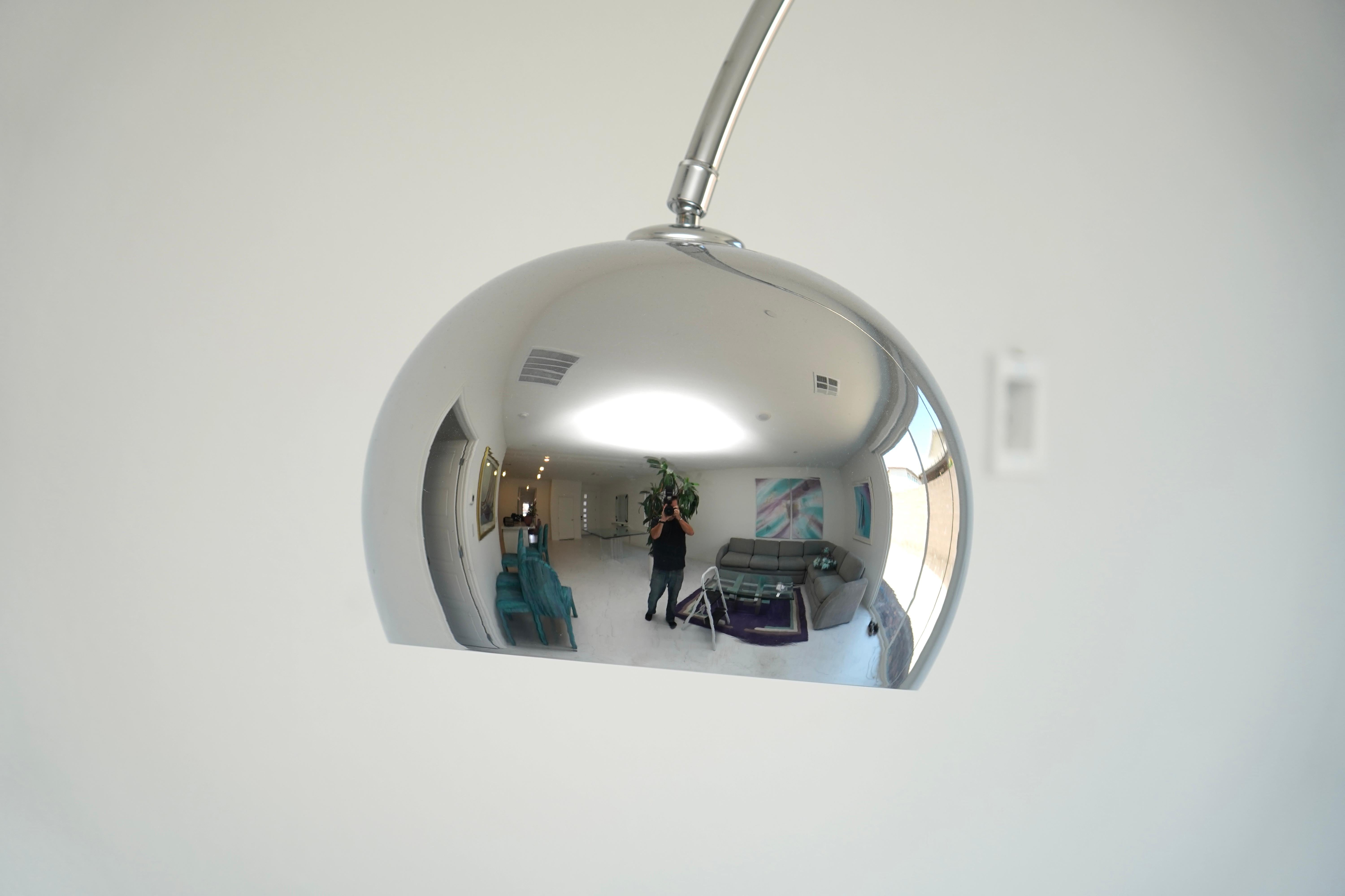 Large Mid Century Italian Arco / Arc Chrome & Marble Floor Lamp- Post modern For Sale 4