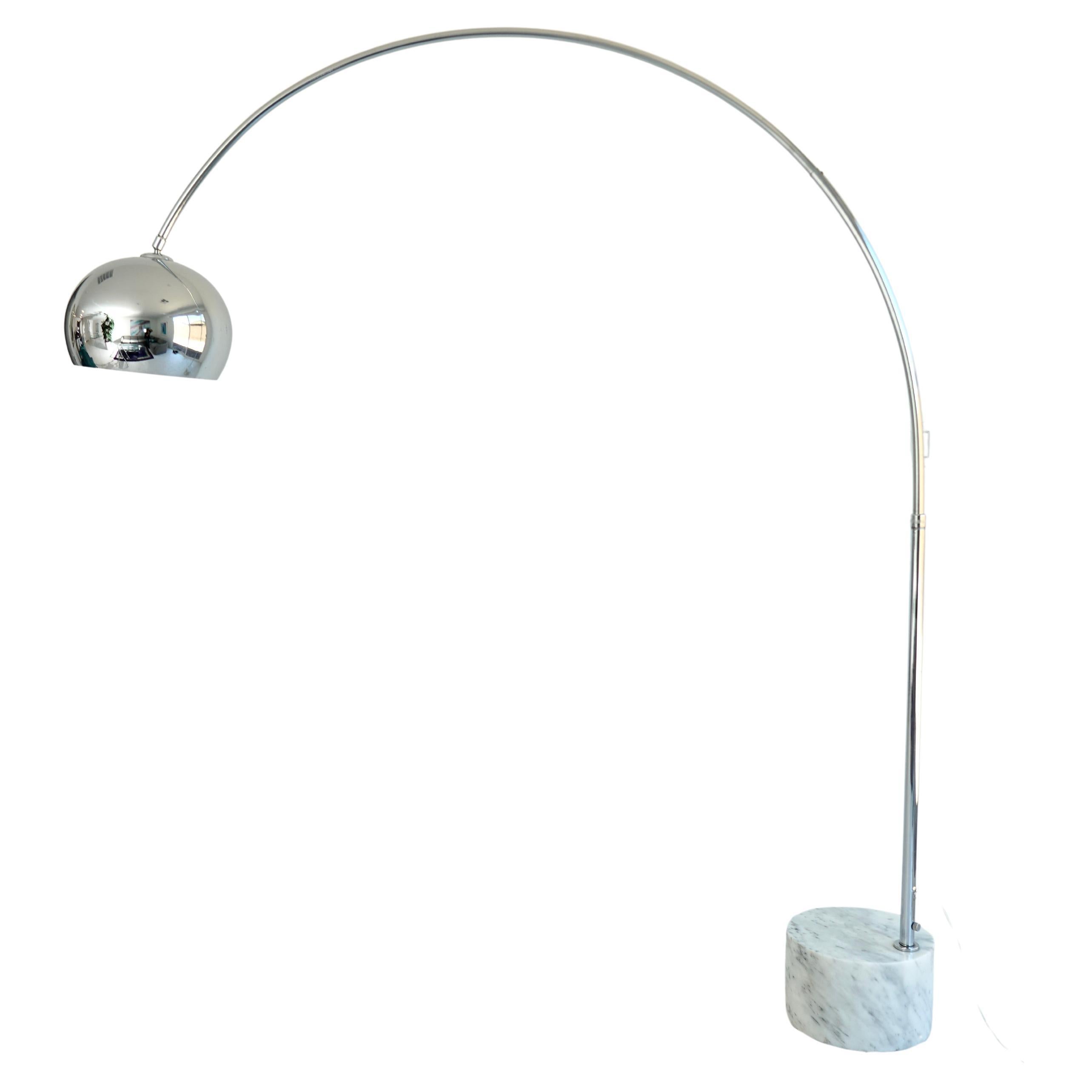 Large Mid Century Italian Arco / Arc Chrome & Marble Floor Lamp- Post modern