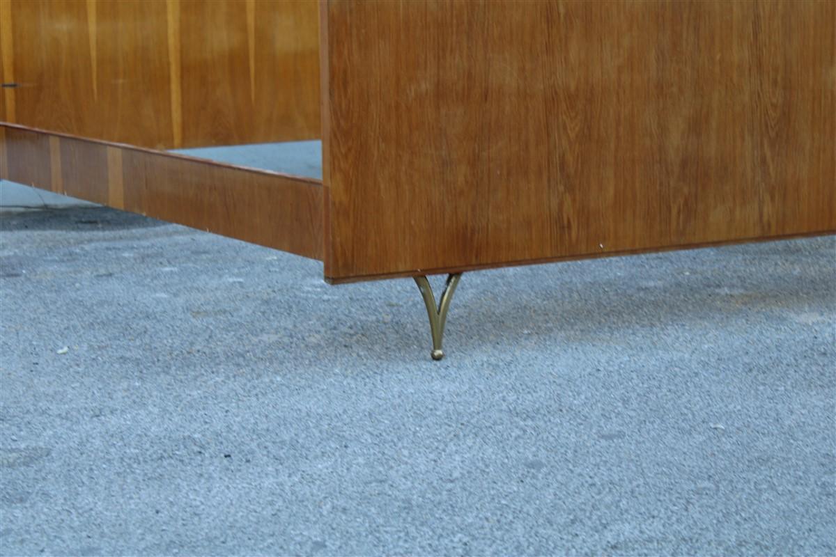 Mid-Century Modern Large Mid-Century Italian Bed in Chestnut and Brass by Gio Ponti Attributed 1950 For Sale