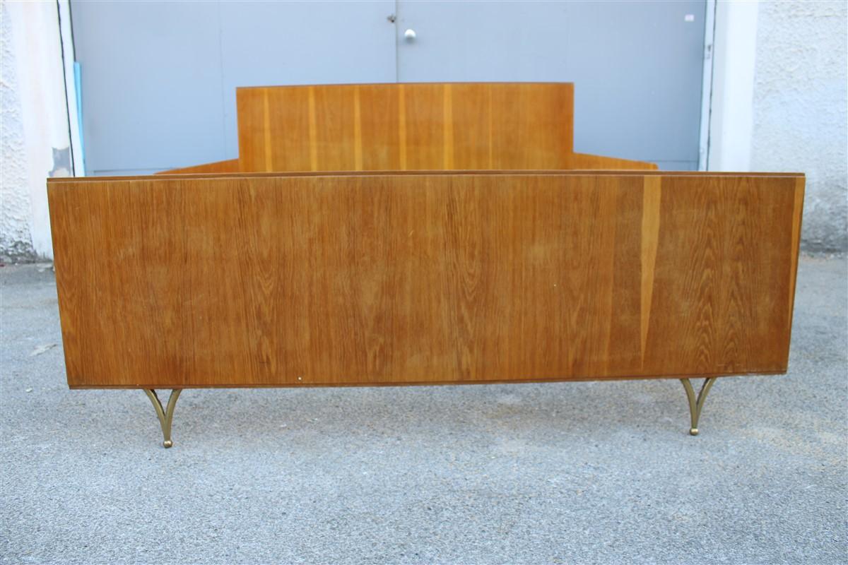 Mid-20th Century Large Mid-Century Italian Bed in Chestnut and Brass by Gio Ponti Attributed 1950 For Sale