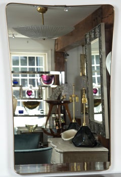 Large Midcentury Italian Brass Framed Mirror, Gio Ponti Style