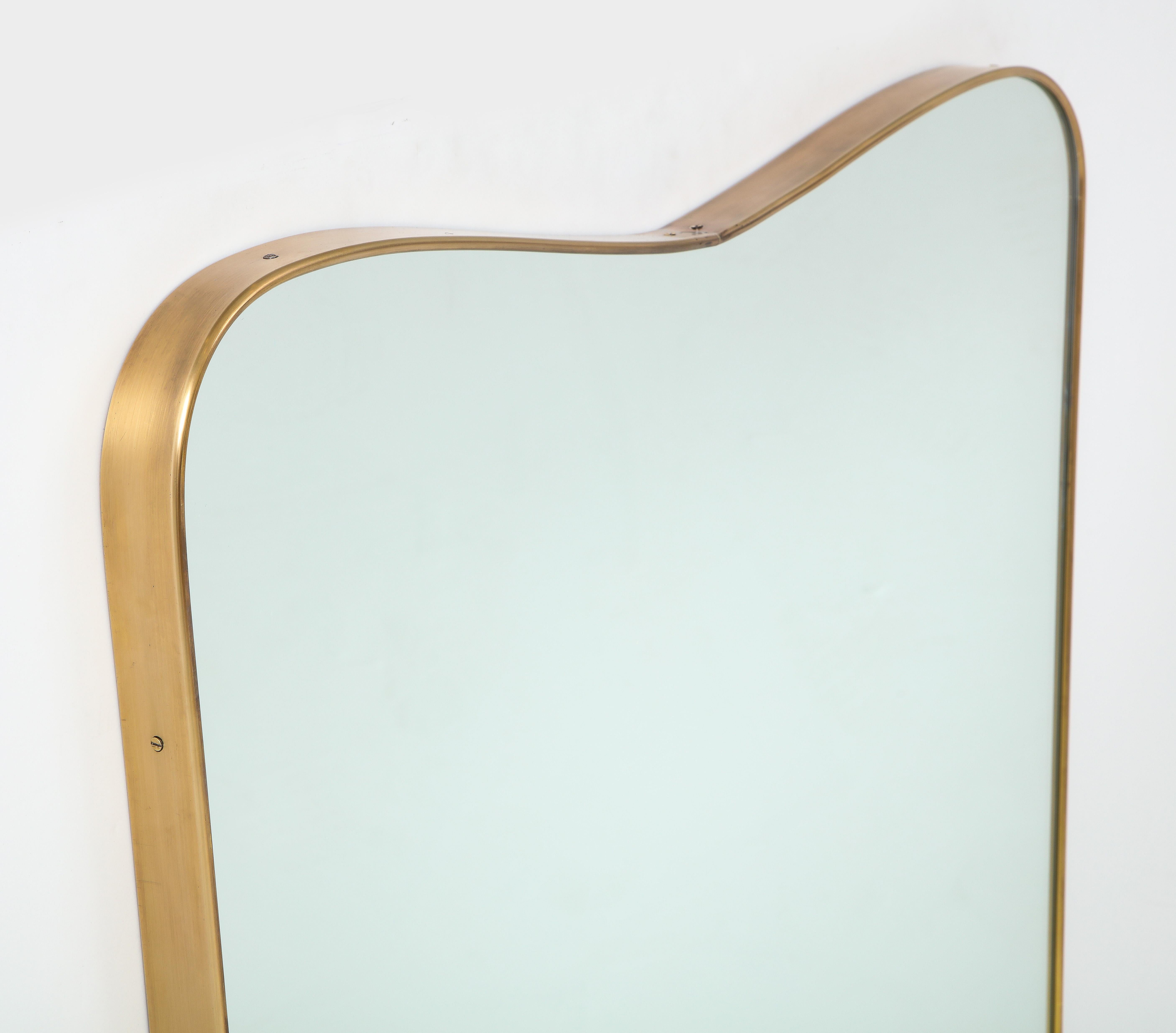 19th Century Large Midcentury Italian Brass Framed Mirror, Gio Ponti Style