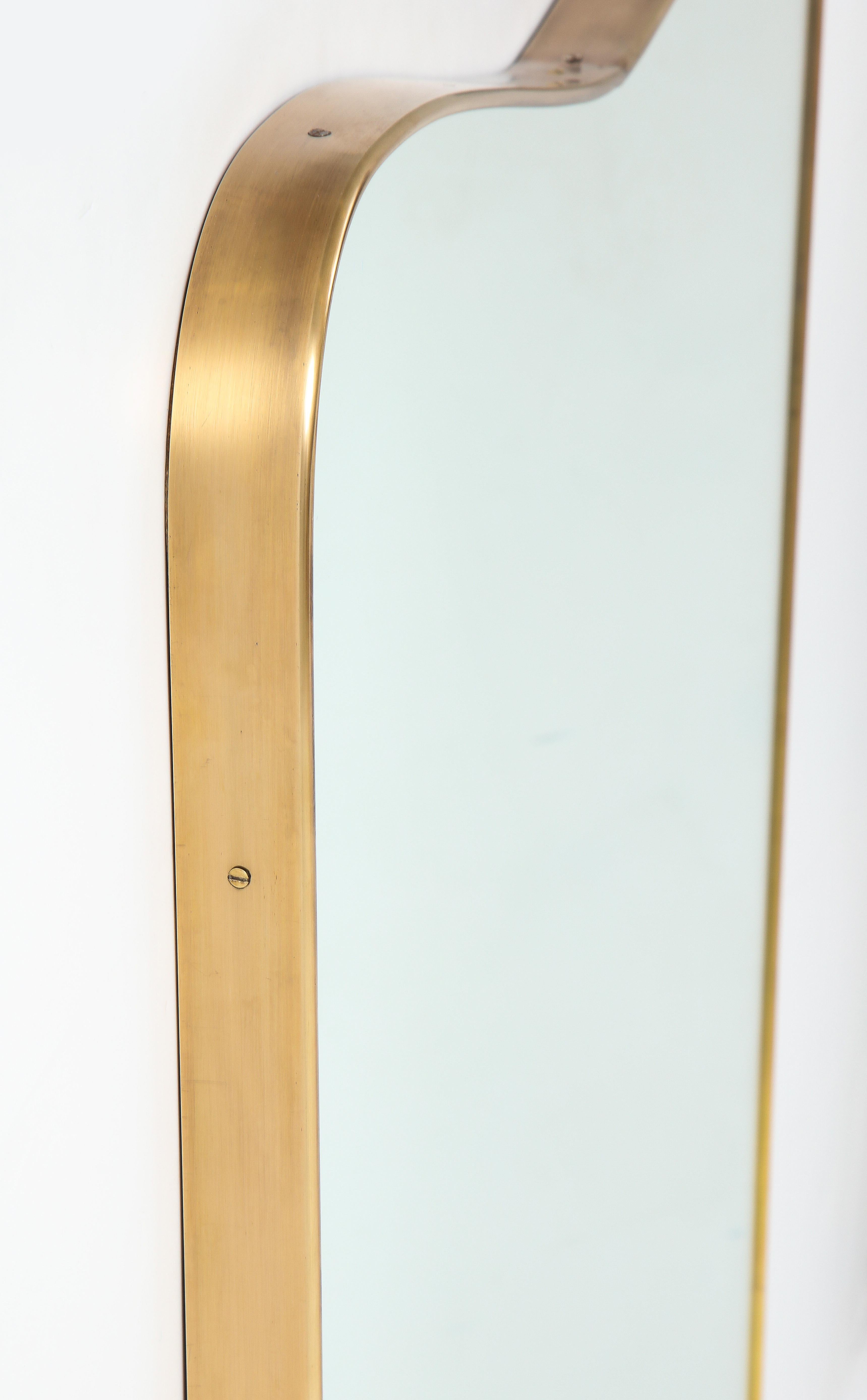Large Midcentury Italian Brass Framed Mirror, Gio Ponti Style 1