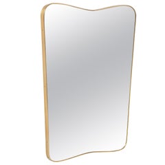 Large Midcentury Italian Brass Framed Mirror, Gio Ponti Style