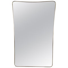 Large Midcentury Italian Brass Framed Mirror, Gio Ponti Style