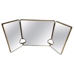 Grand miroir triple en laiton italien du milieu du siècle, années 1950