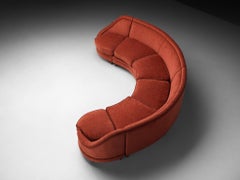 Large Mid-Century Italian Curved Six Seat Sofa in Rust Red Upholstery