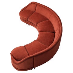 Large Mid-Century Italian Curved Six Seat Sofa in Rust Red Upholstery