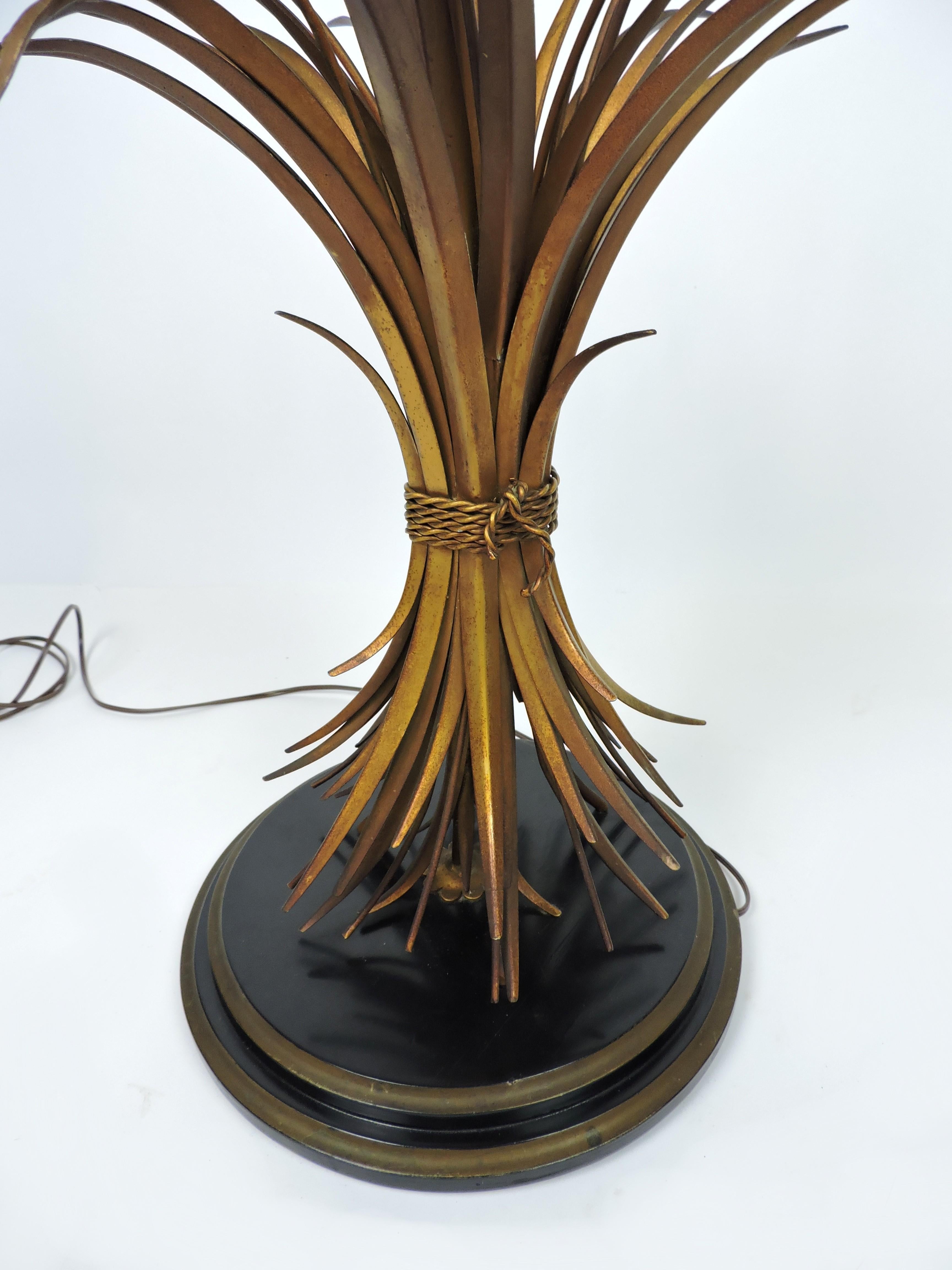 Wood Large Mid-Century Italian Gilt Metal Sheaf of Wheat Table Lamp