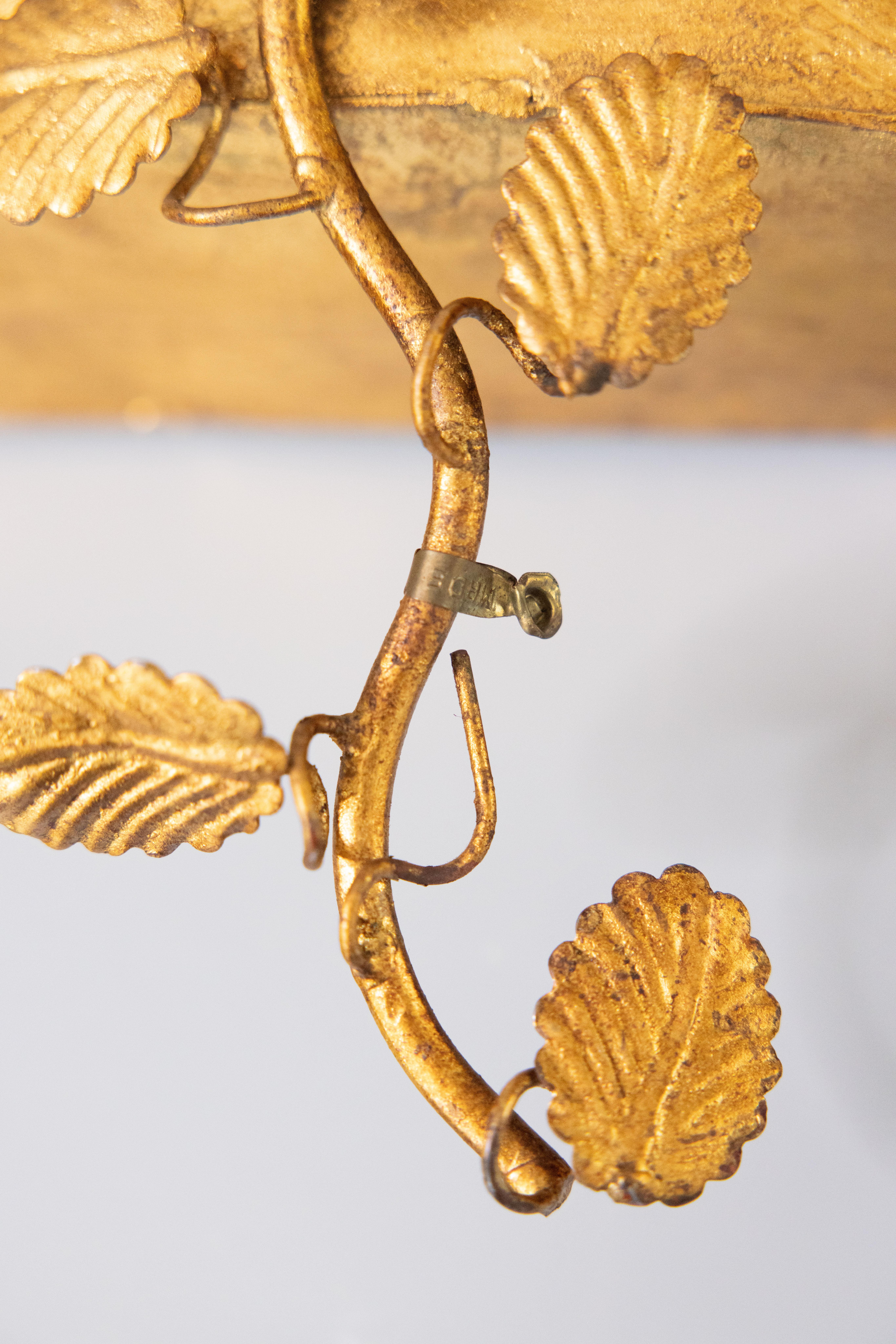 Large Mid Century Italian Gilt Tole Leaves Wall Pocket Planter For Sale 1