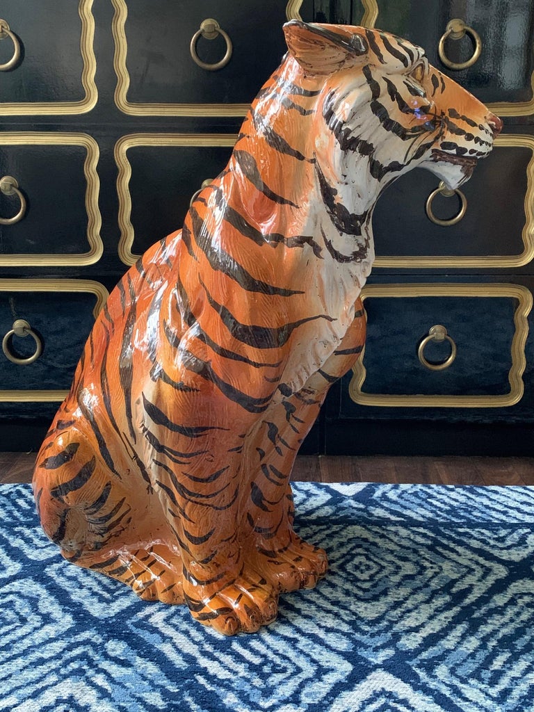 Large Vintage Ceramic Tiger Statue - 7 For Sale on 1stDibs