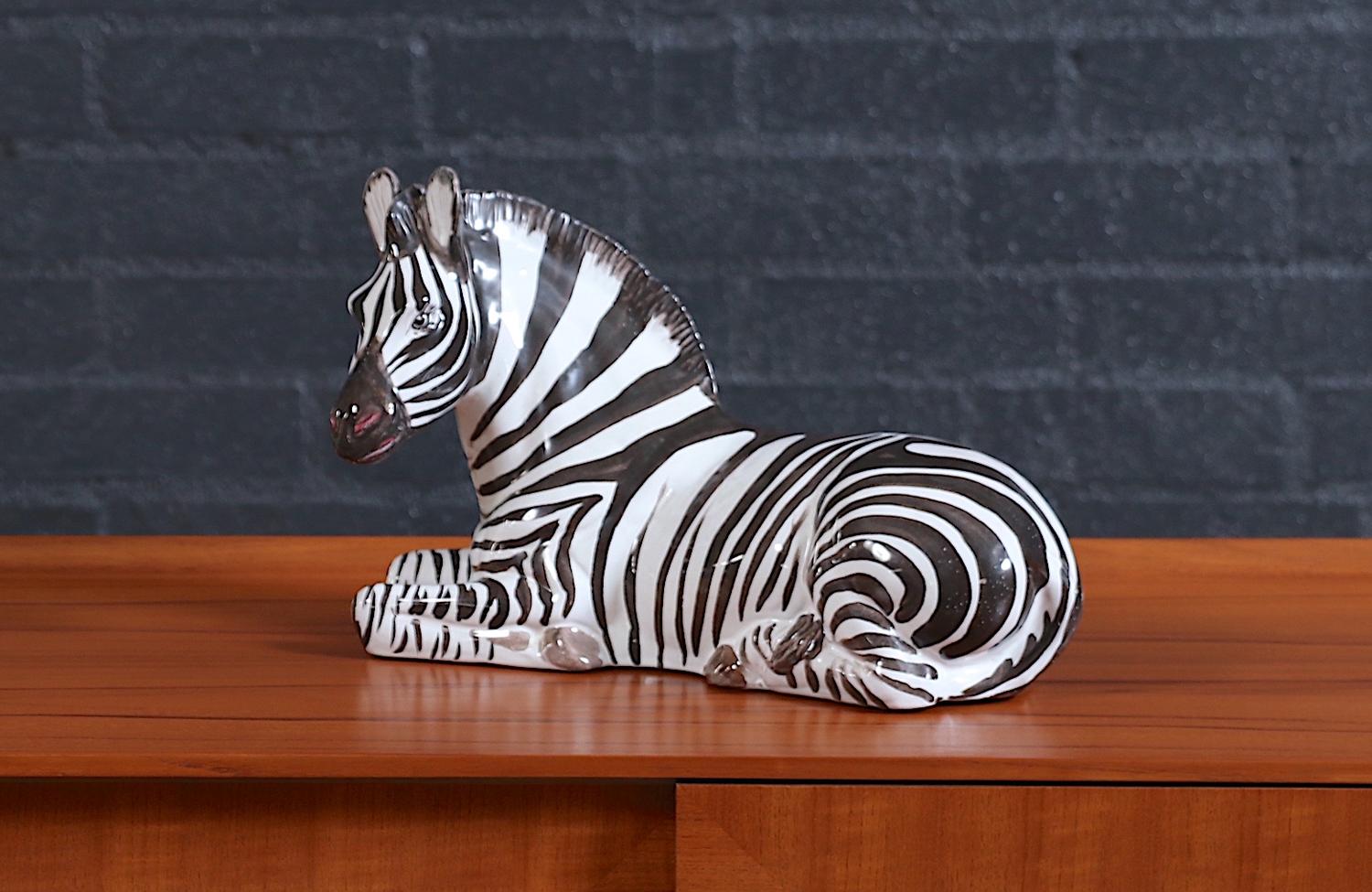 Mid-Century Modern Large Mid-Century Italian Glazed Ceramic Zebra Sculpture
