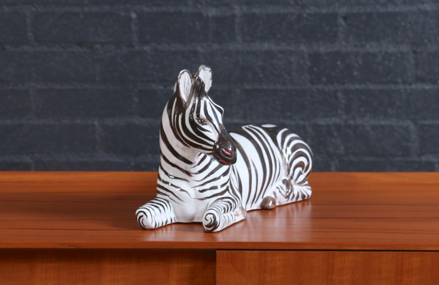 Mid-20th Century Large Mid-Century Italian Glazed Ceramic Zebra Sculpture