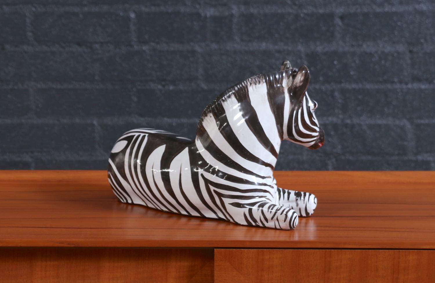 Large Mid-Century Italian Glazed Ceramic Zebra Sculpture 1