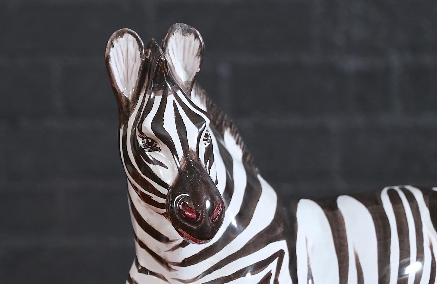 Large Mid-Century Italian Glazed Ceramic Zebra Sculpture 3