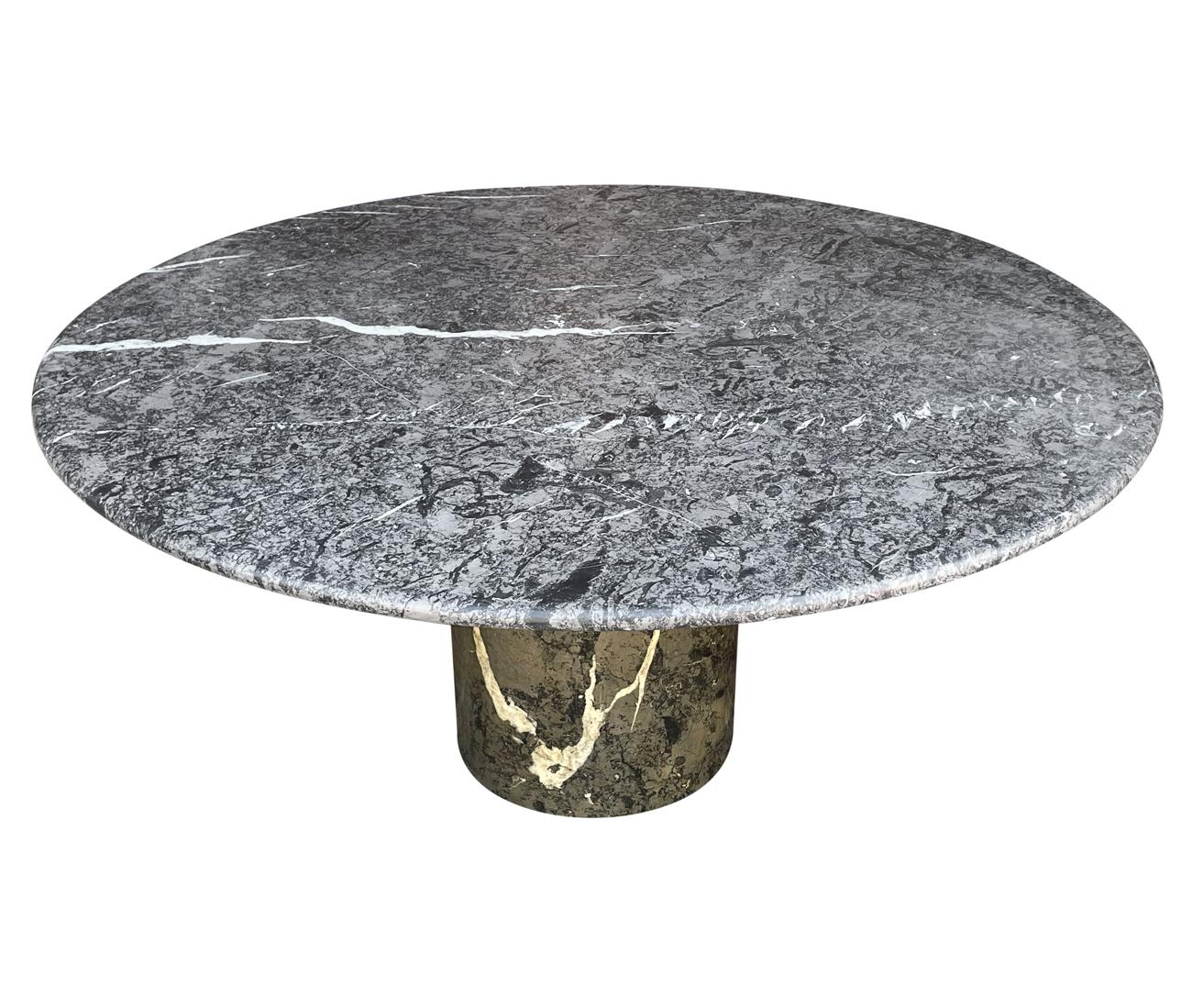 Large Mid Century Italian Modern Circular Marble Dining Table in Green & Gray In Good Condition In Philadelphia, PA