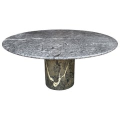 Large Mid Century Italian Modern Circular Marble Dining Table in Green 
Gray
