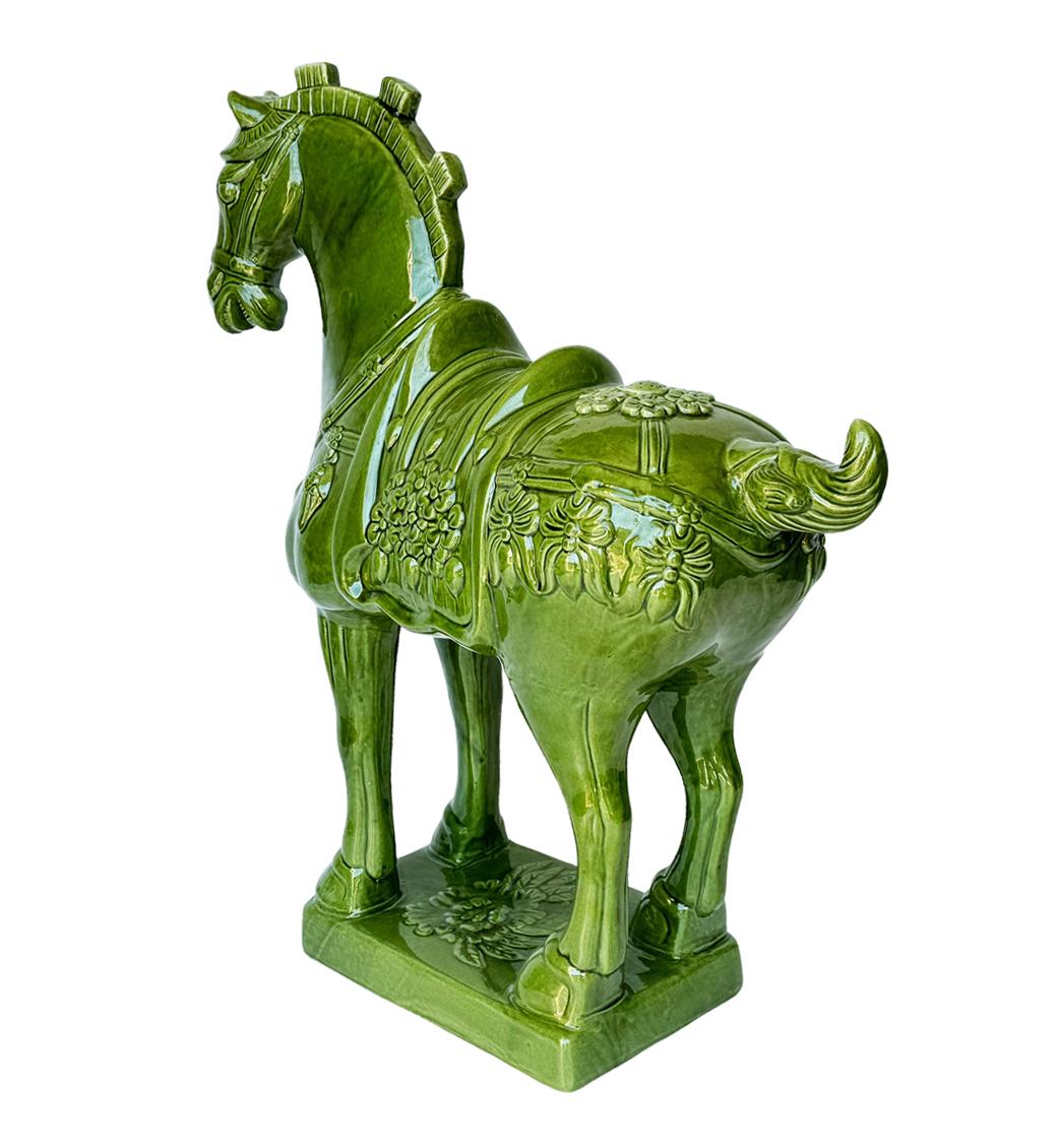 Mexican Large Mid-Century Italian Modern Green Ceramic Horse Pottery Sculpture or Statue For Sale