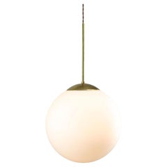 Large Mid-Century Italian Opaline & Brass Sphere Pendant Lamp