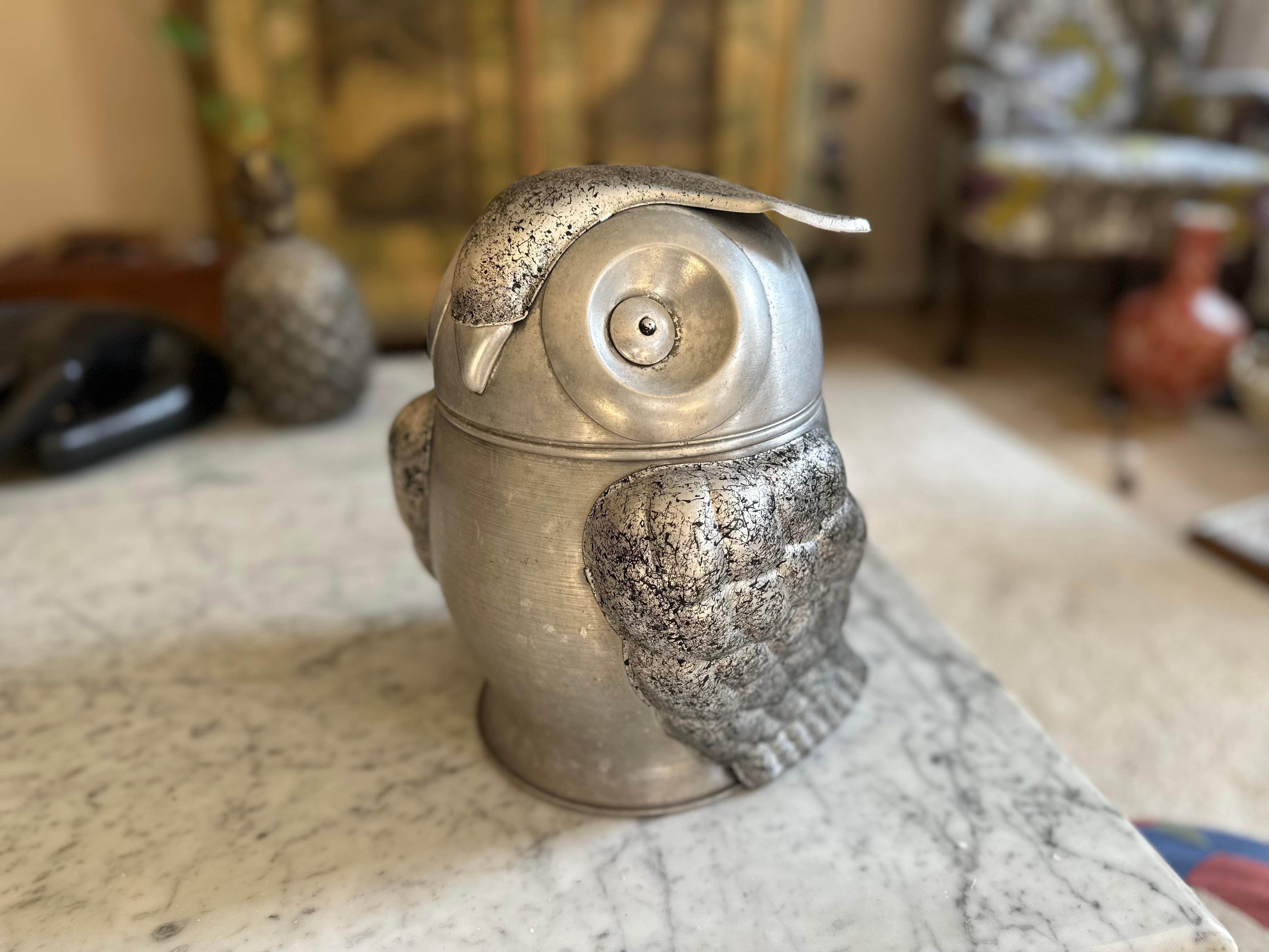 Hand-Painted Large Mid-Century Italian Owl Ice Bucket – Brutalist Design For Sale