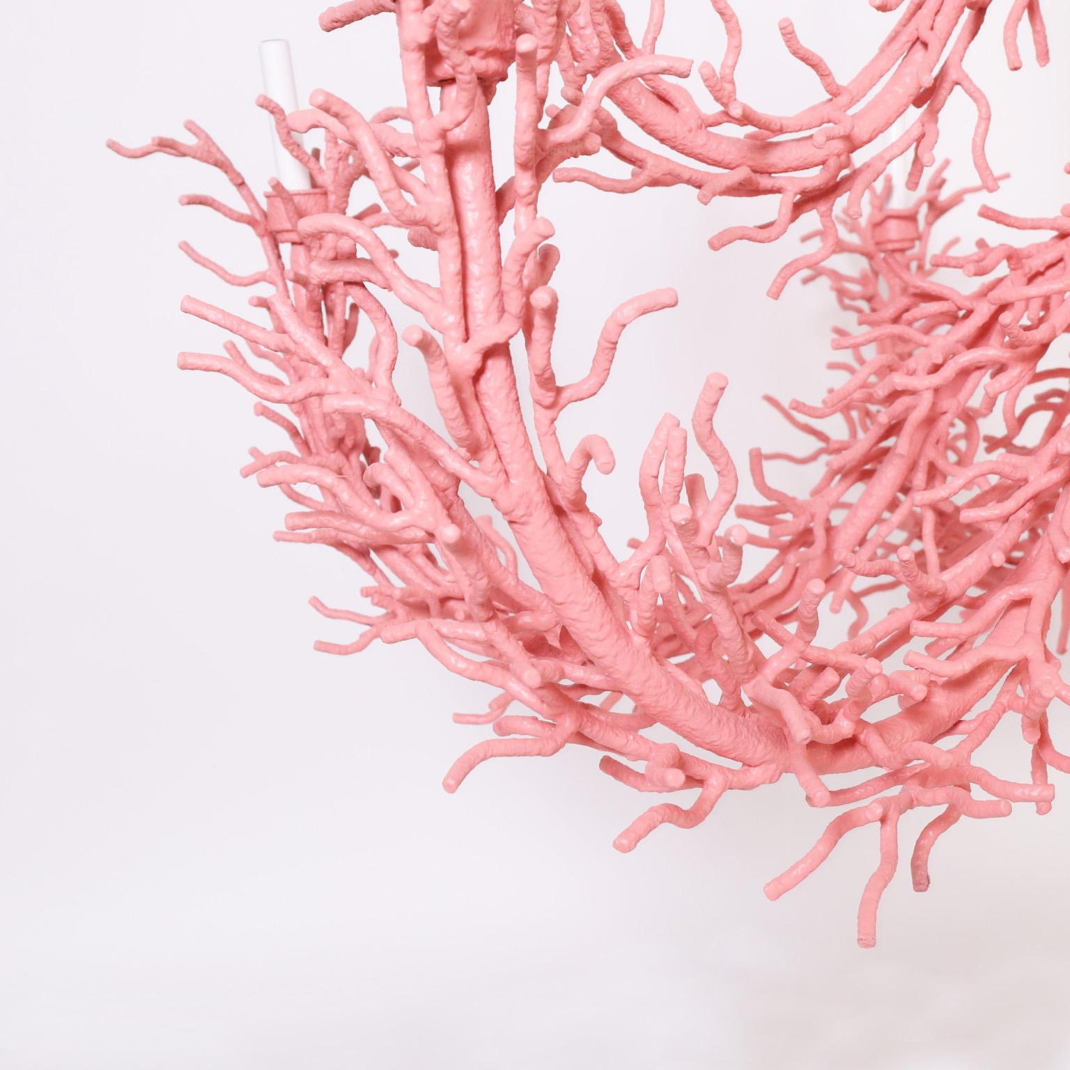 Grand lustre italien du milieu du siècle en faux corail rose 1