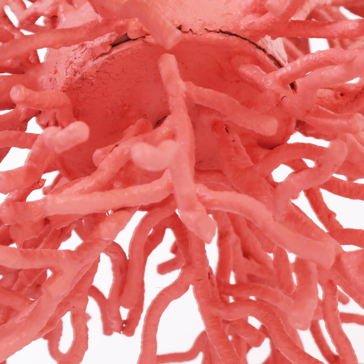 Grand lustre italien du milieu du siècle en faux corail rose 2