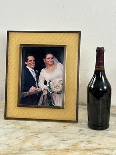 Large Mid-century Italian Rattan And Brass Photo Holder, 1960s