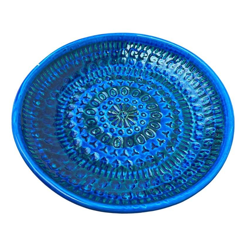 Gran Plato de Pared de Cerámica Italiana de Mediados de Siglo Rimini Blu de Aldo Londi, años 60 en venta