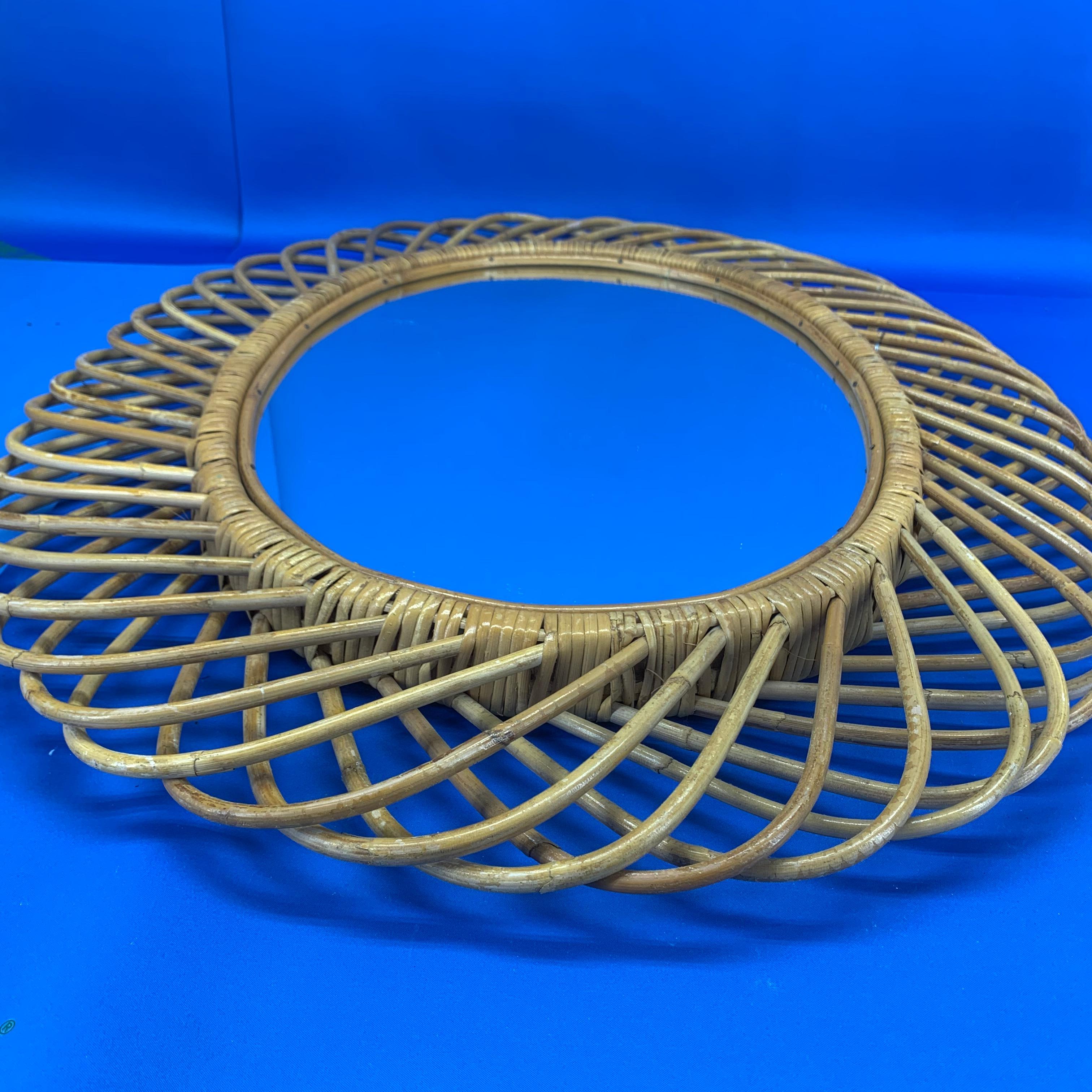 Large Mid Century Italian Riviera Franco Albini Rattan and Bamboo Oval Mirror 2