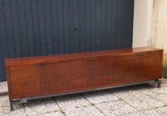 Large mid century Italian wood minimalist sideboard 1970s 1980s