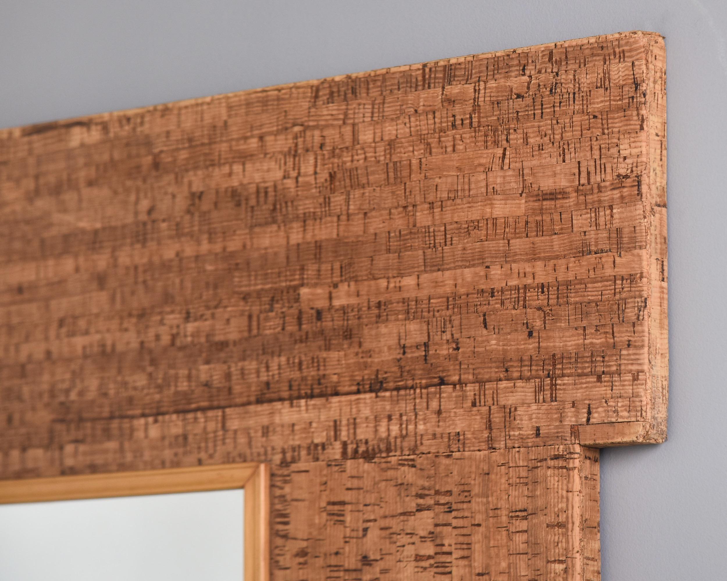 Large Mid Century Italian Square Cork Framed Mirror   For Sale 5
