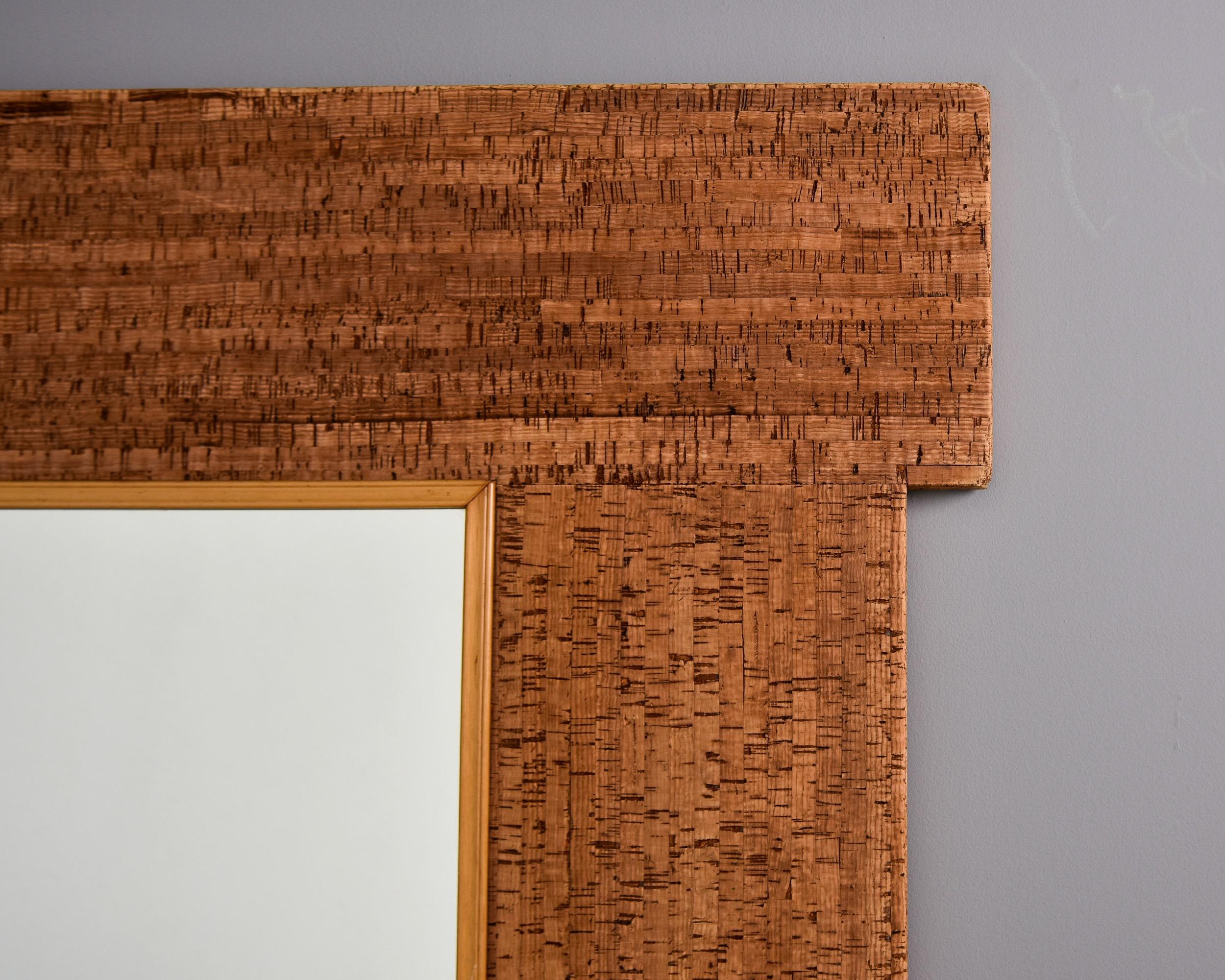 Large Mid Century Italian Square Cork Framed Mirror   In Good Condition For Sale In Troy, MI