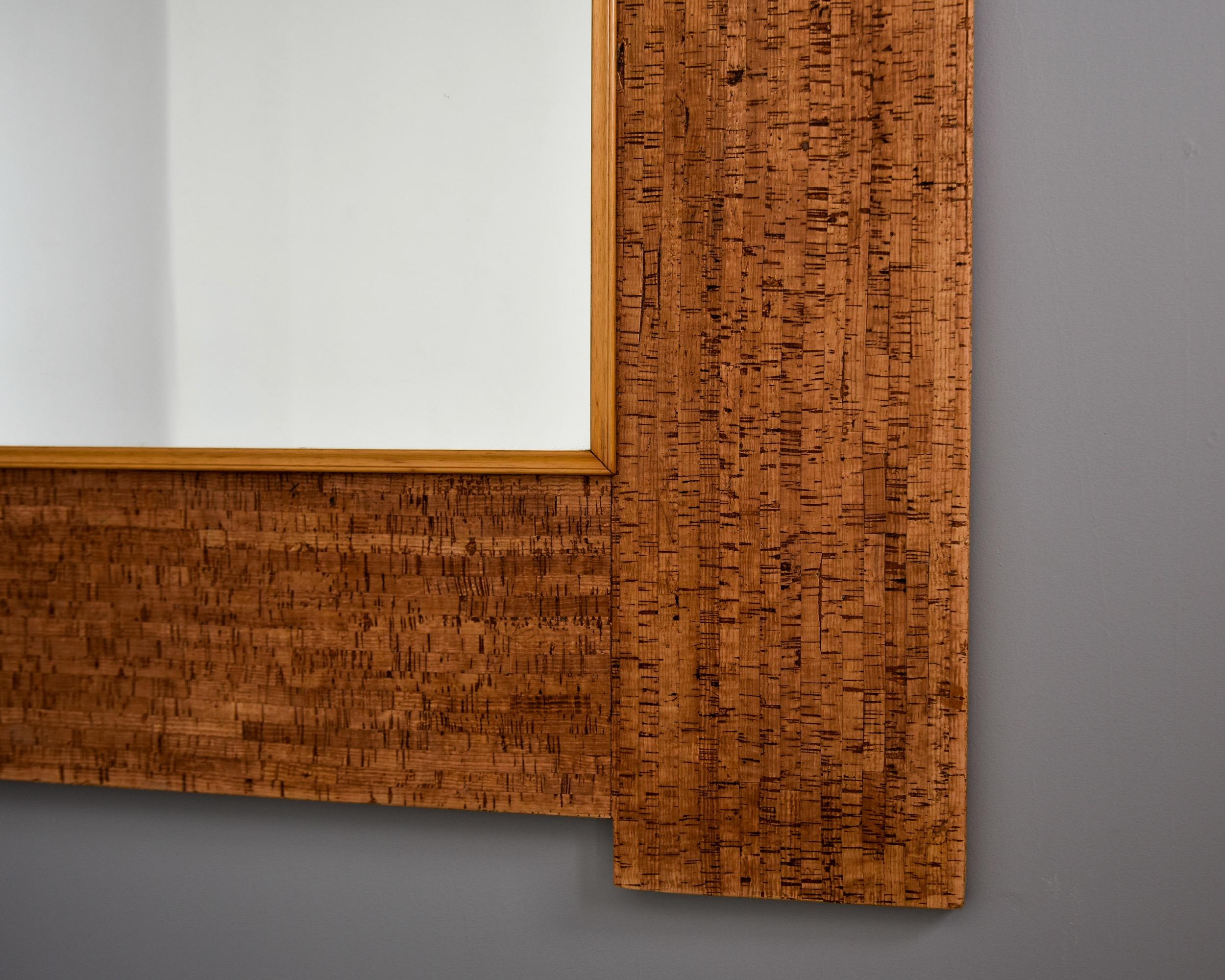 20th Century Large Mid Century Italian Square Cork Framed Mirror   For Sale