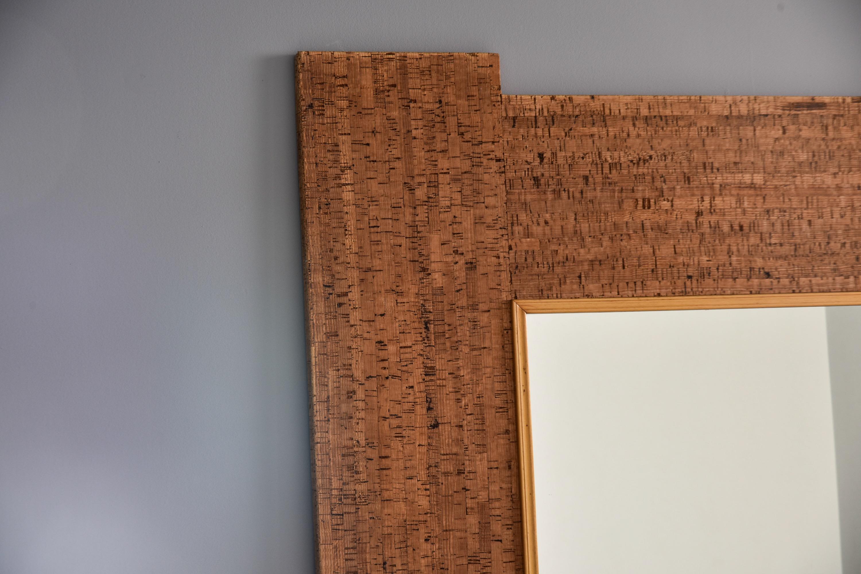Large Mid Century Italian Square Cork Framed Mirror   For Sale 1