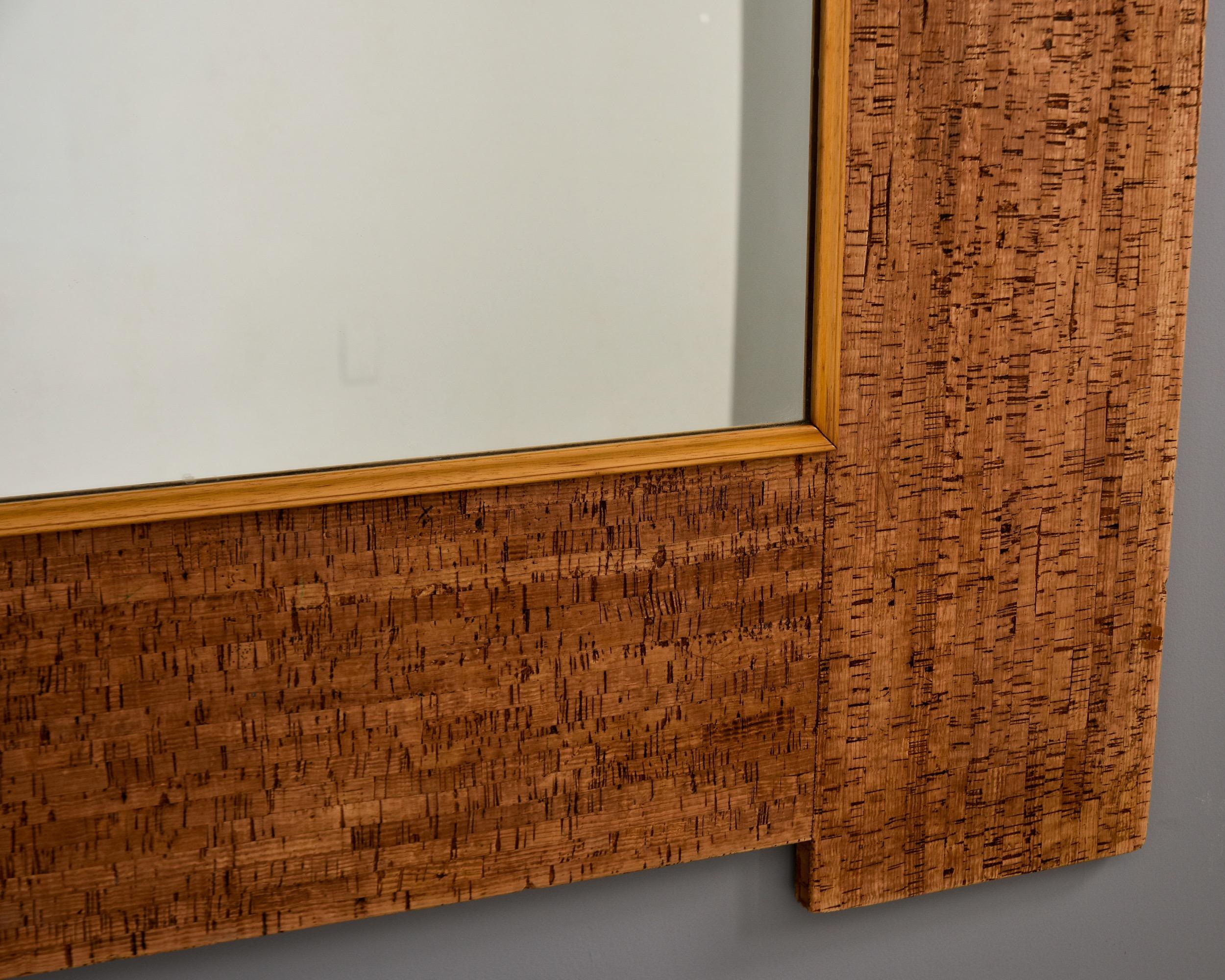 Large Mid Century Italian Square Cork Framed Mirror   For Sale 2