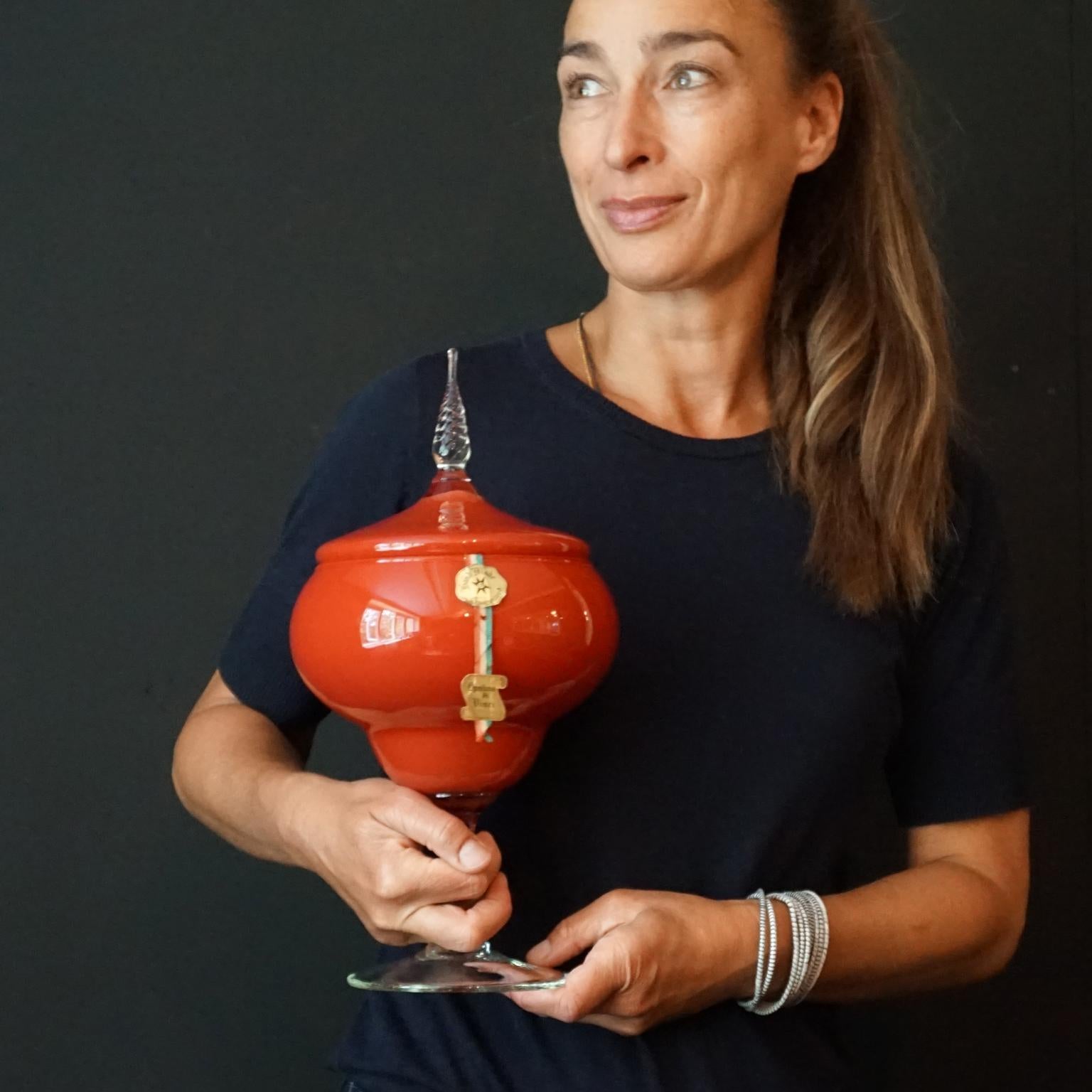 Mid-Century Modern Grand pot à bonbons italien du milieu du siècle dernier VNC Opalina di Vinci en vente