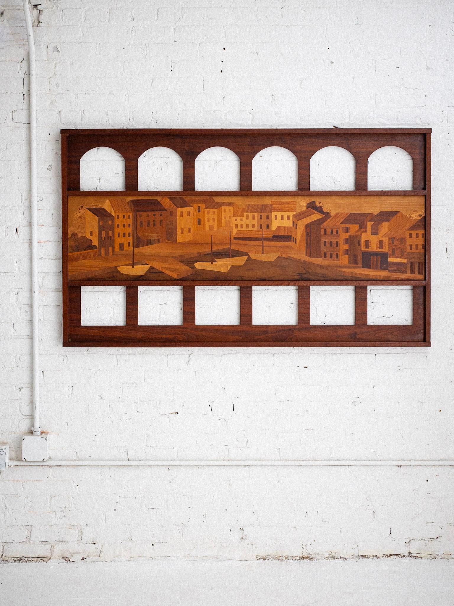 Large Mid Century Italian Wood Marquetry Panel In Good Condition For Sale In Brooklyn, NY