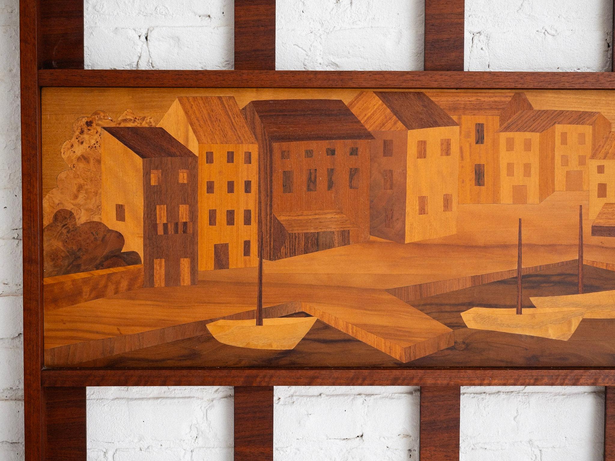 20th Century Large Mid Century Italian Wood Marquetry Panel For Sale