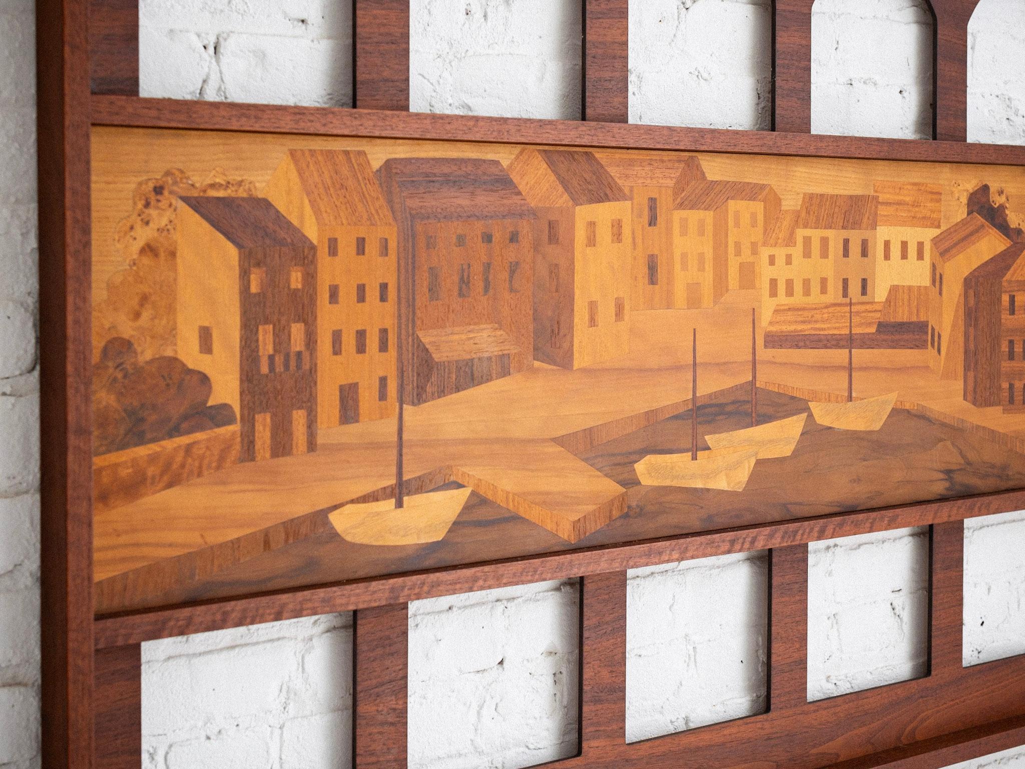 Large Mid Century Italian Wood Marquetry Panel For Sale 4