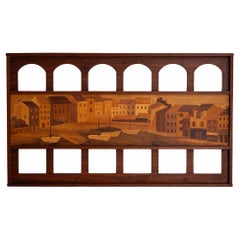 Large Mid Century Italian Wood Marquetry Panel