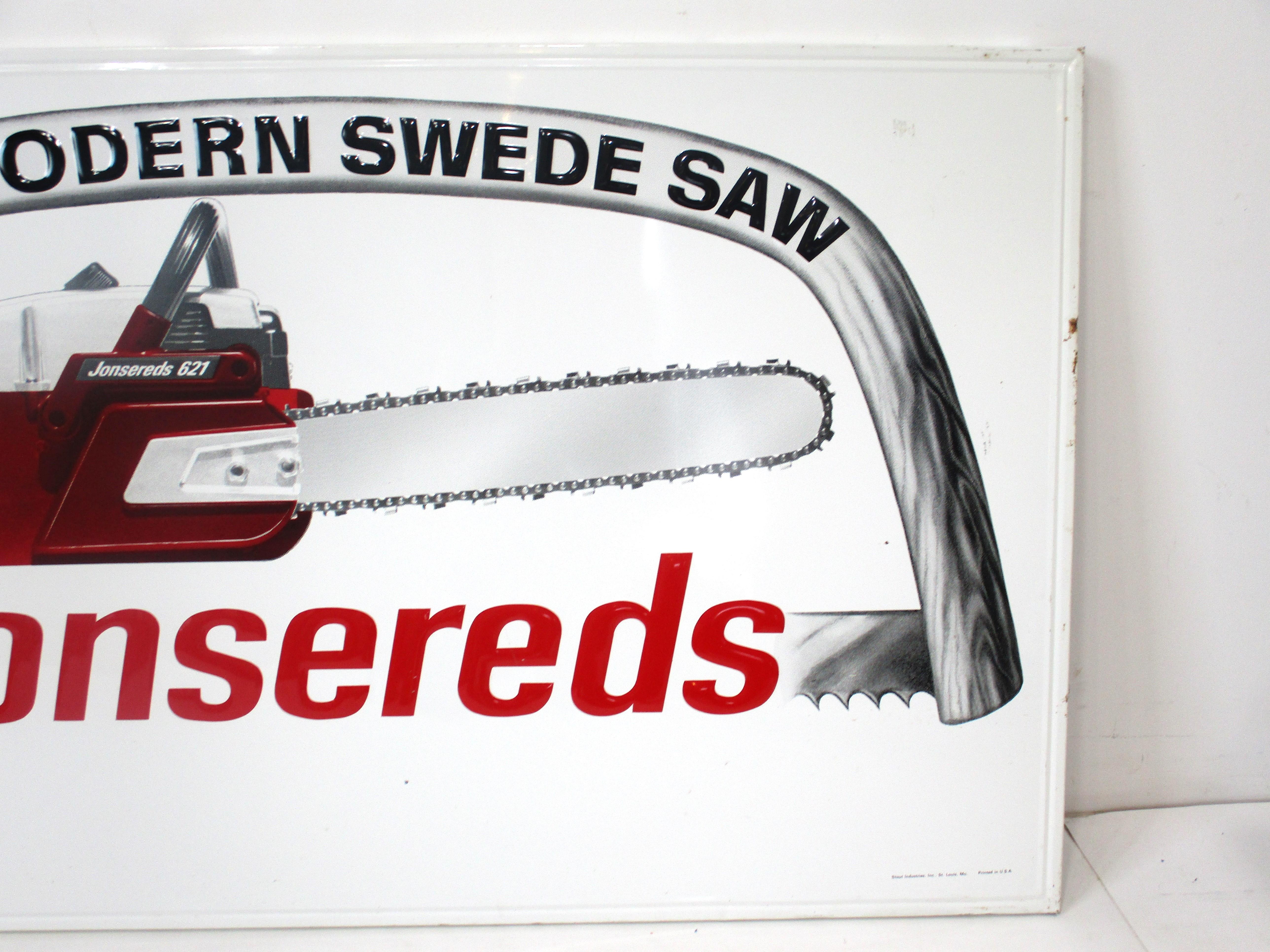 Large Mid Century Jonsereds Swedish Chain Saw Metal Sign   6