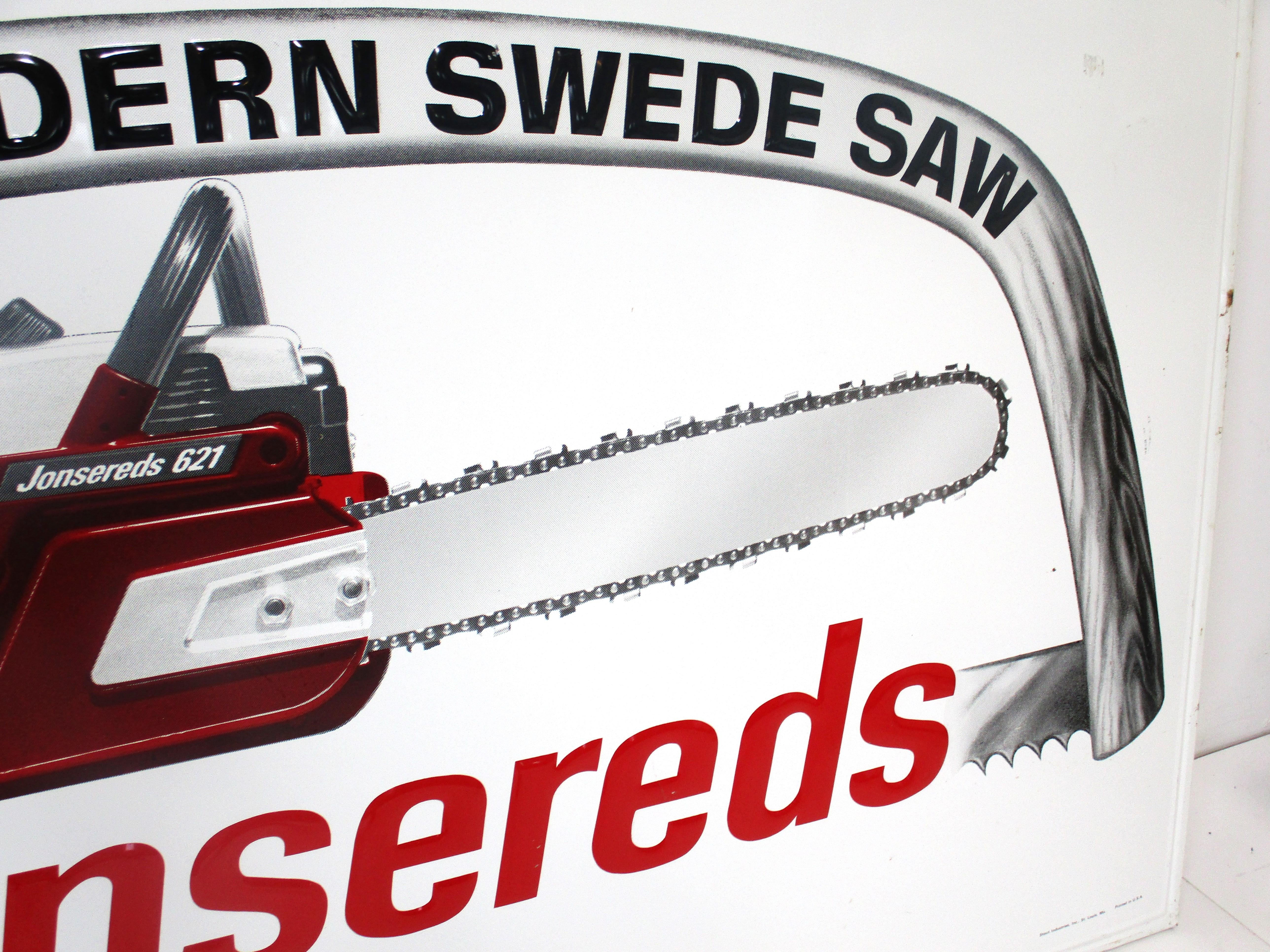 Mid-Century Modern Large Mid Century Jonsereds Swedish Chain Saw Metal Sign  