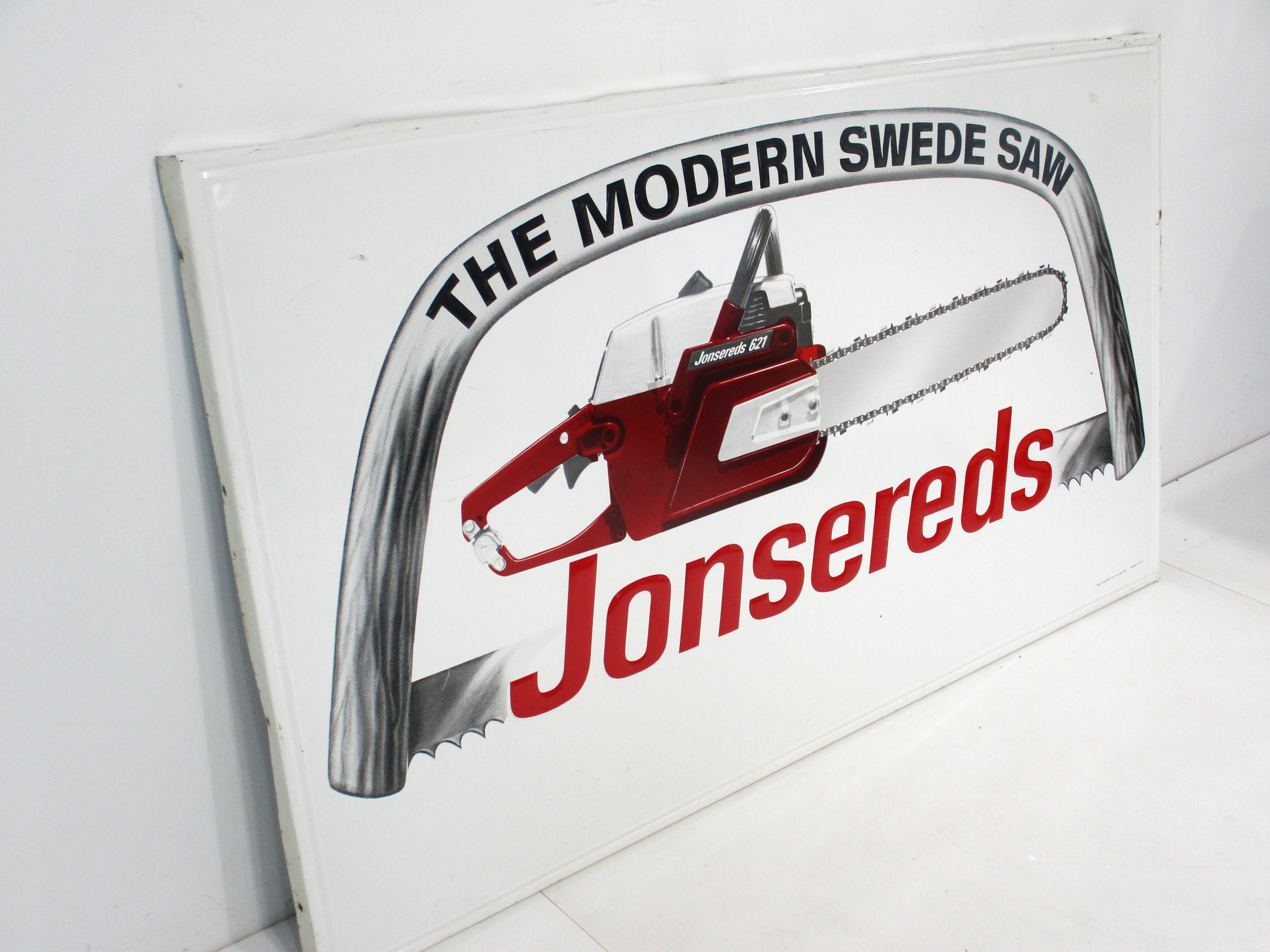 American Large Mid Century Jonsereds Swedish Chain Saw Metal Sign  