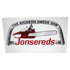 Large Mid Century Jonsereds Swedish Chain Saw Metal Sign  