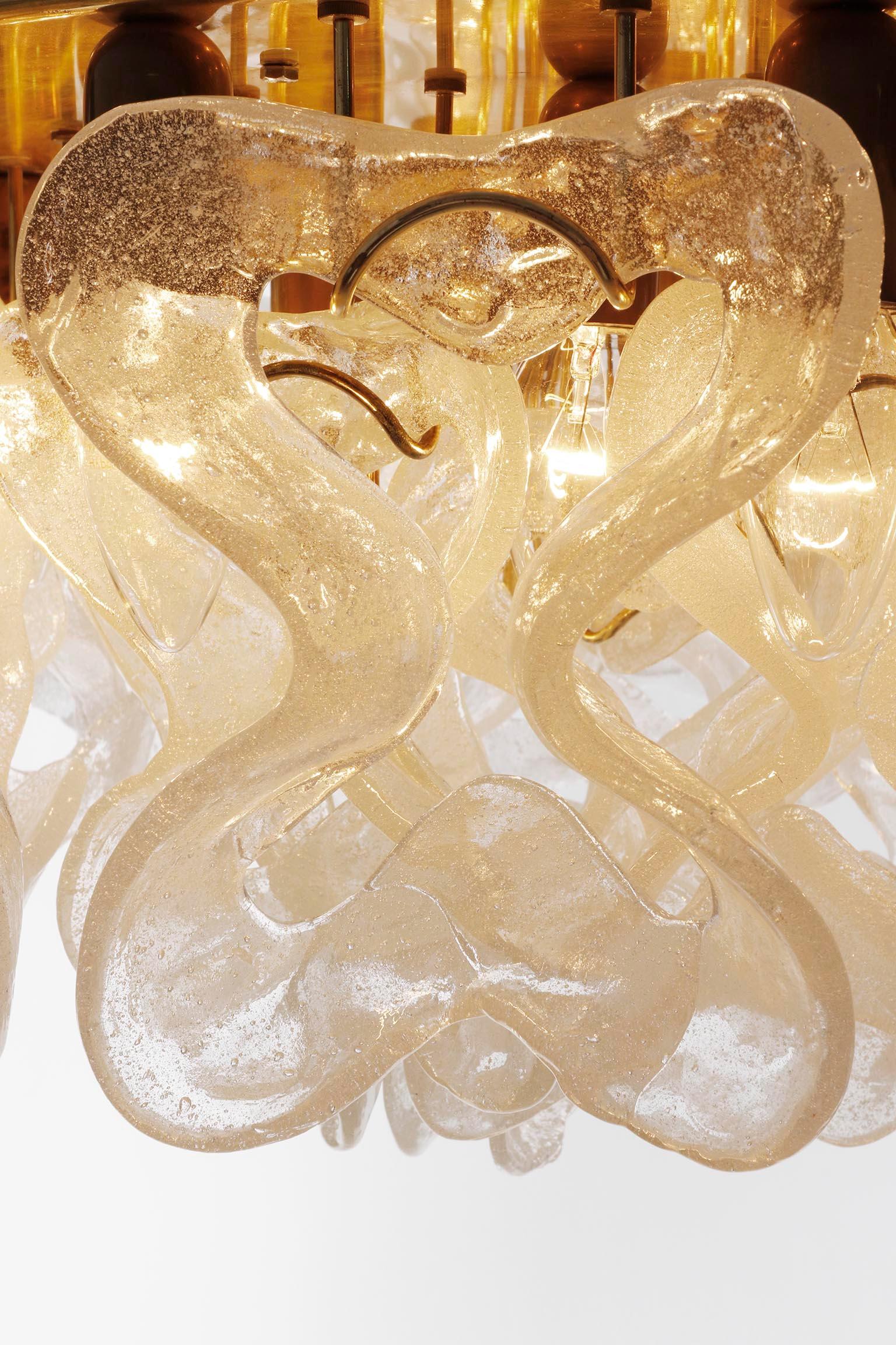 Large Mid-Century Kalmar Flush Mount Light 'Catena', Brass Murano Glass, 1970s For Sale 6