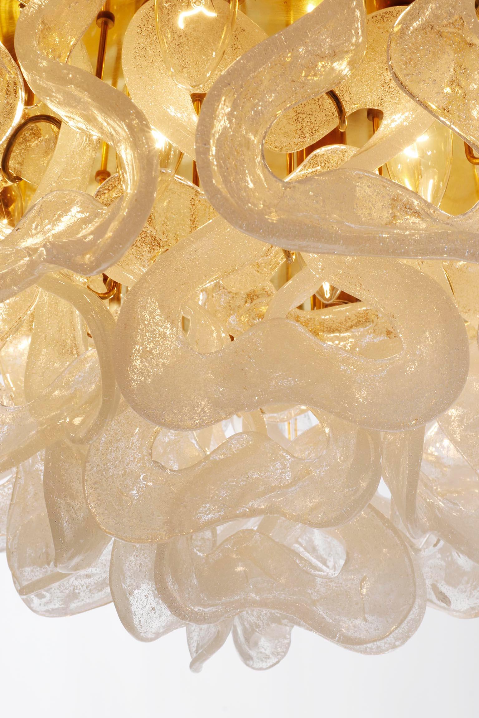 Large Mid-Century Kalmar Flush Mount Light 'Catena', Brass Murano Glass, 1970s For Sale 7