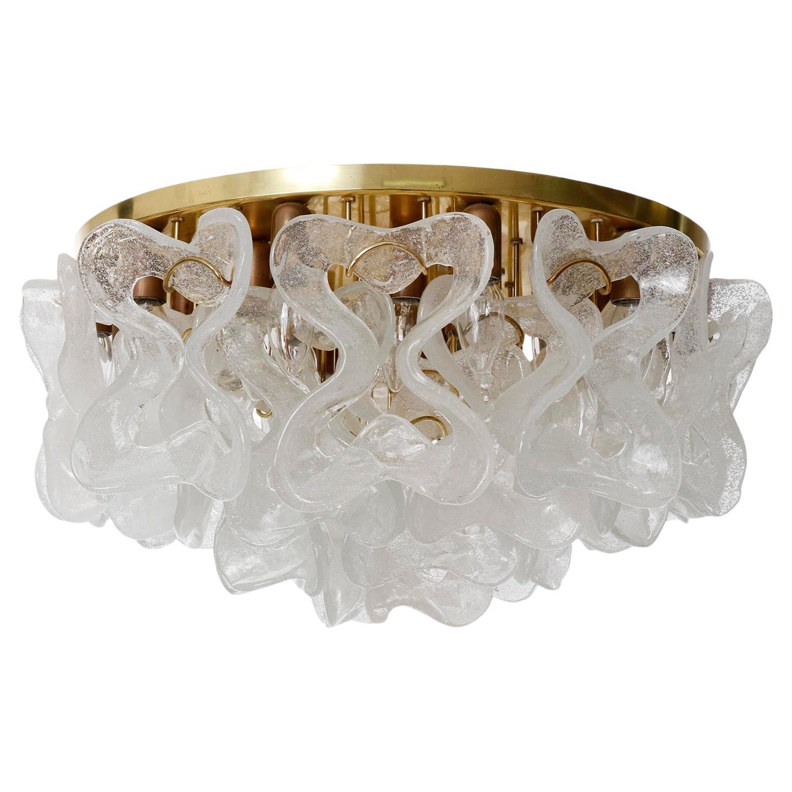 Mid-Century Modern Large Mid-Century Kalmar Flush Mount Light 'Catena', Brass Murano Glass, 1970s For Sale