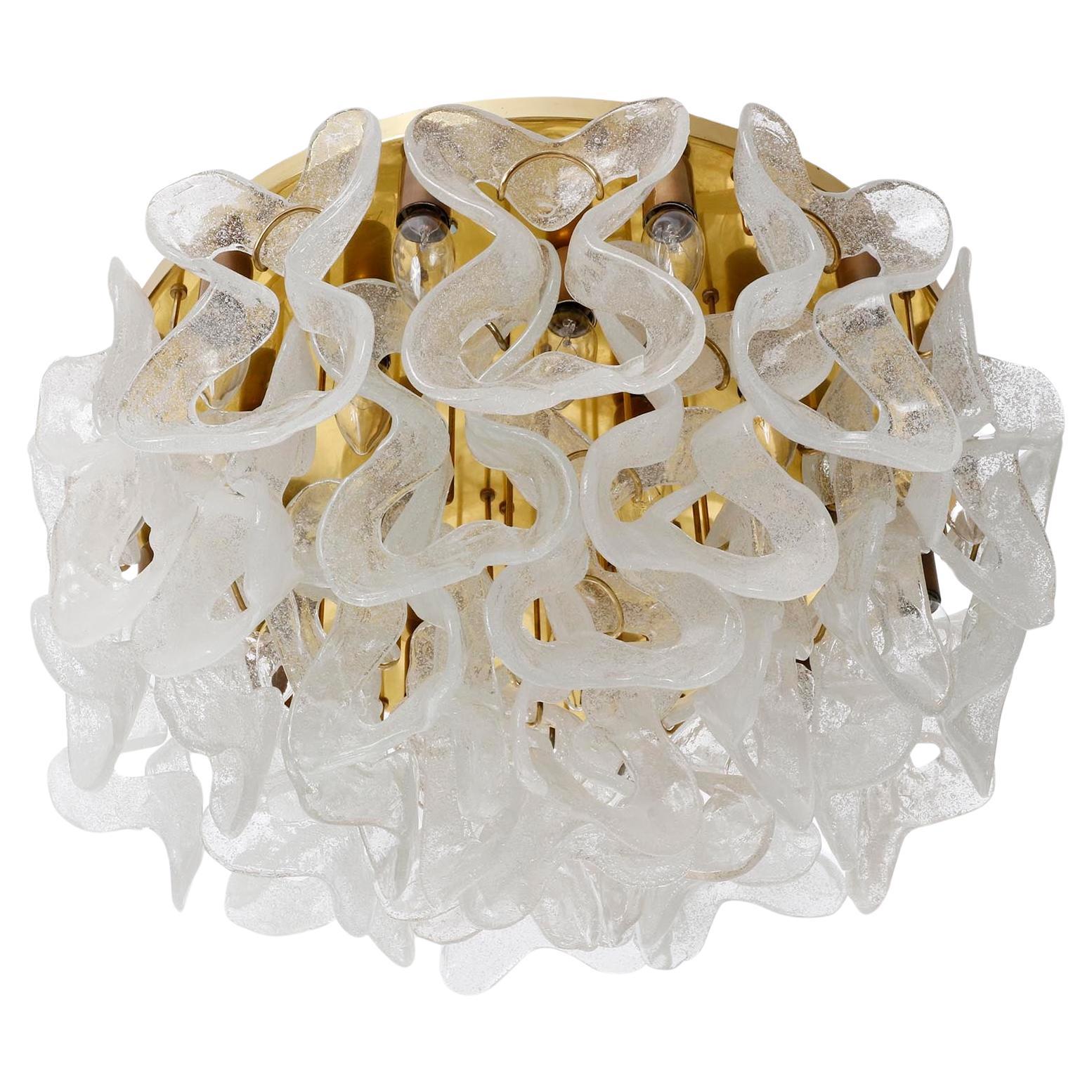 Large Mid-Century Kalmar Flush Mount Light 'Catena', Brass Murano Glass, 1970s In Good Condition For Sale In Hausmannstätten, AT