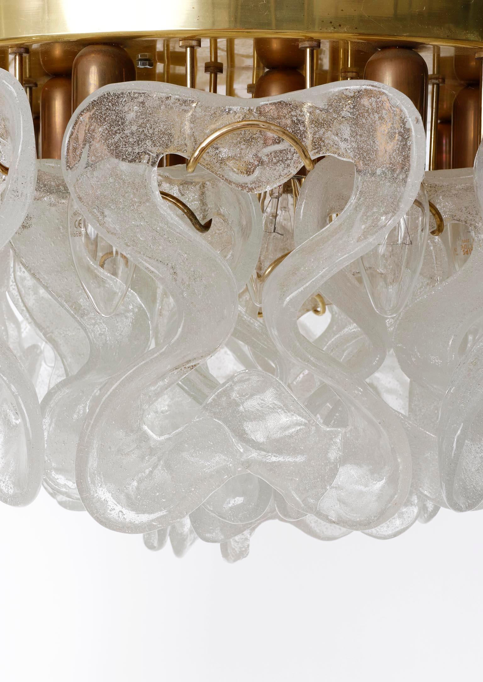 Large Mid-Century Kalmar Flush Mount Light 'Catena', Brass Murano Glass, 1970s For Sale 1