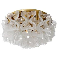 Large Mid-Century Kalmar Flush Mount Light 'Catena', Brass Murano Glass, 1970s